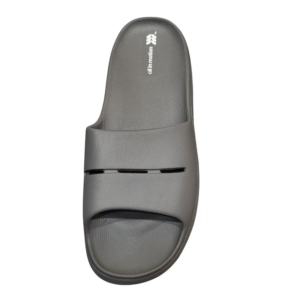 All in Motion Mens‎ Archie Recovery Slide Sandals Gray Contoured Footbed Slip On
